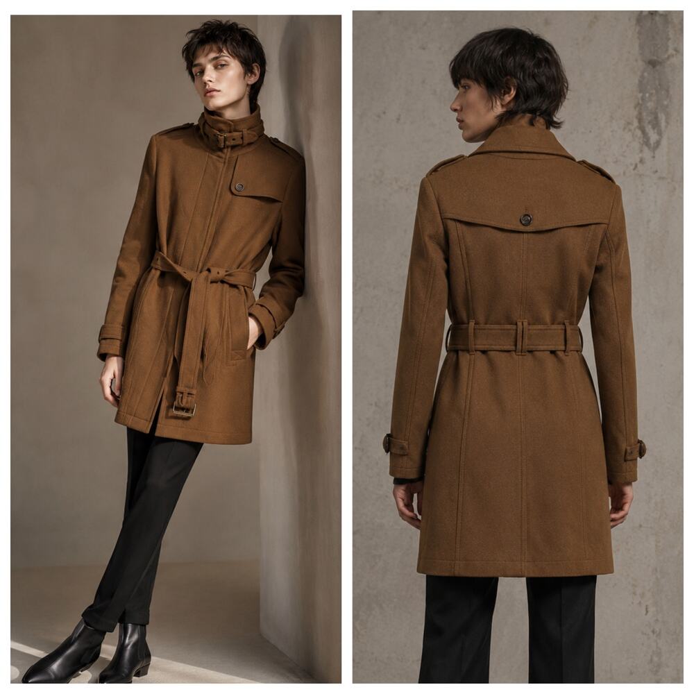 Burberry Brit Rushworth Camel Wool Cashmere Belted Trench Coat US 12